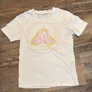 Adidas White T-Shirt with Pink and Yellow Logo
